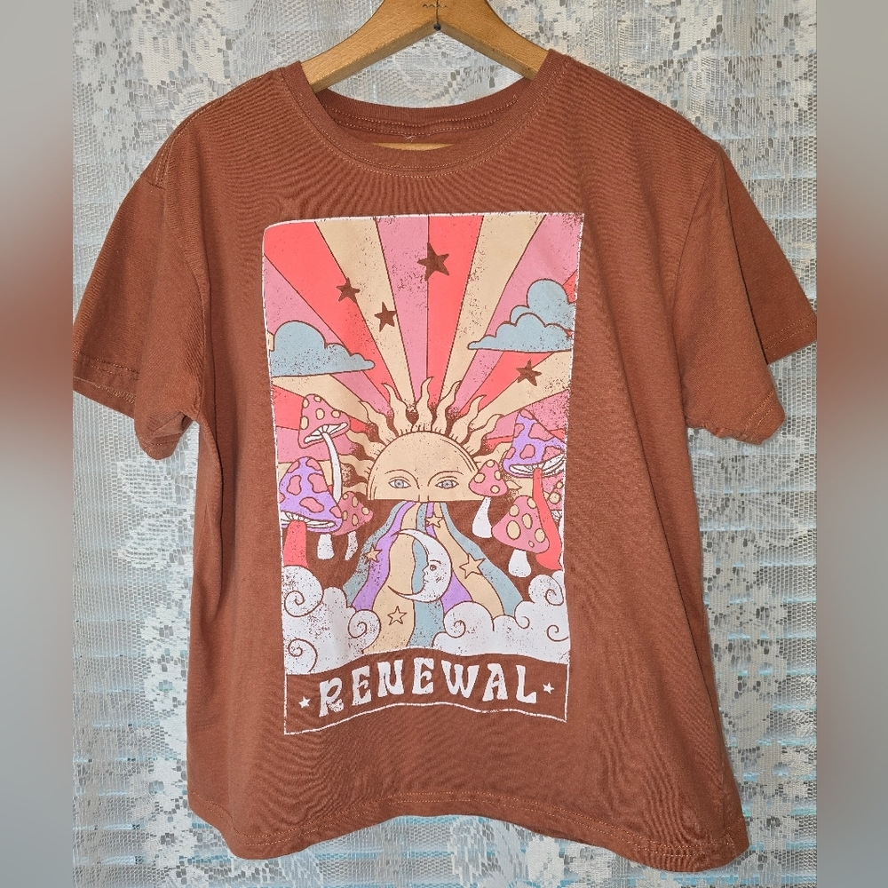 Mighty Fine Renewable Graphic, Short Sleeve T-shirt, Womens Large, Burnt Orange